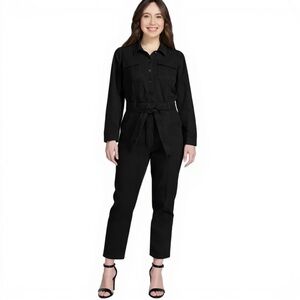 MARTHA STEWART EVERYDAY Utility Jumpsuit Stretch Denim Coveralls Black XS